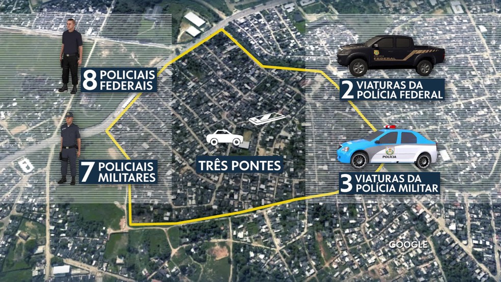 PM e PF fazem operação em comunidade para recuperar celular de delegado no Rio — Foto: Reprodução/TV Globo PM e PF fazem operação em comunidade para recuperar celular de delegado no Rio — Foto: Reprodução/TV Globo